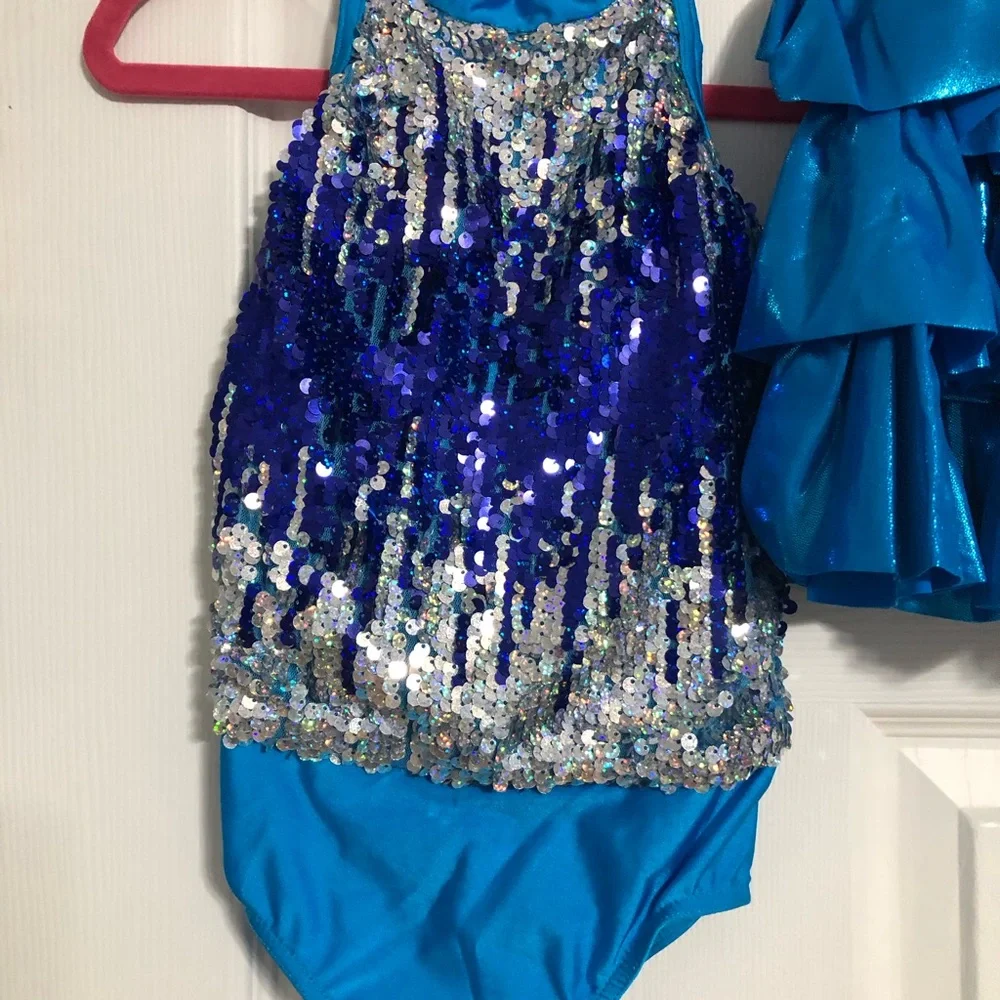 Costume gallery blue sequins w two skirts girls IC intermediate child dance 6x/7